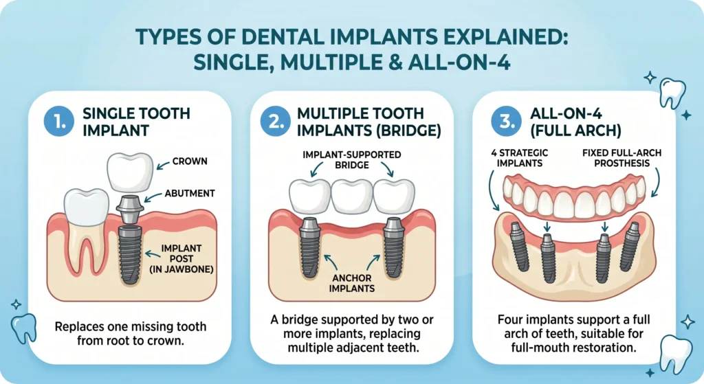 Types of Dental Implants Explained: Single, Multiple & All-on-4